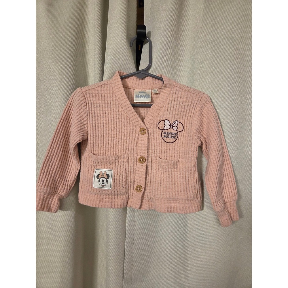 Disney Minnie Mouse Pink Waffle Knit Cardigan Sweater 18M